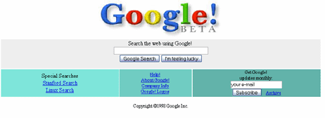 אתר גוגל בשנת 1998